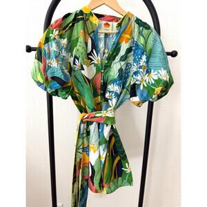 FARM Rio Vintage Toucan Tropical Floral Romper Extra Small | Belted Green Resort